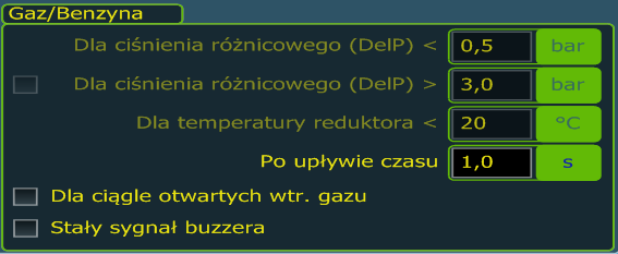 - RPM dla przeł. na gaz > (rys. 5). Funkcja ta określa próg prędkości obrotowej silnika po przekroczeniu której nastąpi wtrysk gazu. - Czas nakładania się faz ukł. zasil. gazu i benz. 4 (rys. 5). Pozwala na ustawienie czasu między przełączeniem na gaz kolejnych cylindrów silnika.