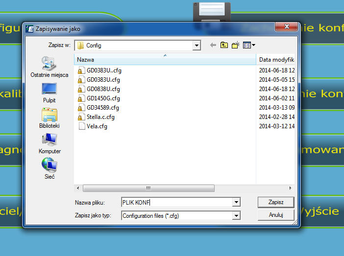 4.5 Strona Zachowanie konfiguracji Strona Zachowanie konfiguracji rys. 4 pozwala zapisać plik konfiguracyjny na dysku komputera PC. Aby wykonać tą czynność w polu (rys.