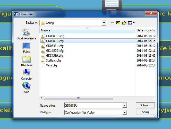4.6 Strona Załadowanie konfiguracji Zachowane wcześniej pliki konfiguracyjne na dysku komputera PC można zaimportować do sterownika ECU GAZ Vela.