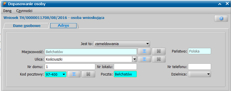 Jeśli właściwa osoba znajduje się na liście, to należy się ustawić na niej i wybrać przycisk Wybierz osobę wskazaną na liście.