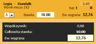 Rysunek 7 Przykład zakresu kursów i wygranych oferowanych przez operatorów onshore i offshore za wygraną Legii Warszawa w rewanżowym meczu z FC Dundalk w dniu 23 sierpnia 2016r. Onshore (.