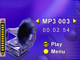 Operacja Wyświetlany ekran 3. Nacisnąć przycisk migawki, by rozpocząć odtwarzanie pliku MP3 4.