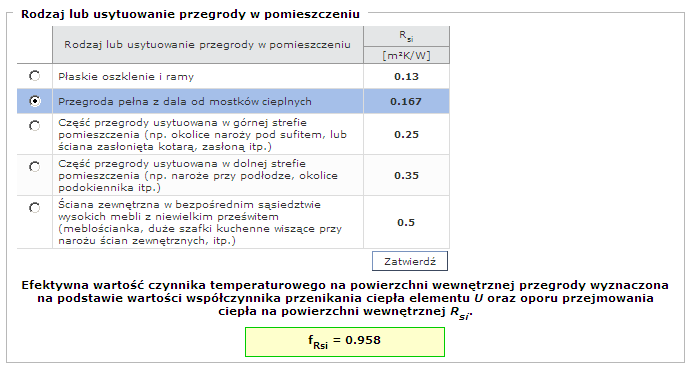 3 Obliczanie współczynnika temperaturowego f Rsi, pozwalającego oszacować ryzyko rozwoju pleśni.