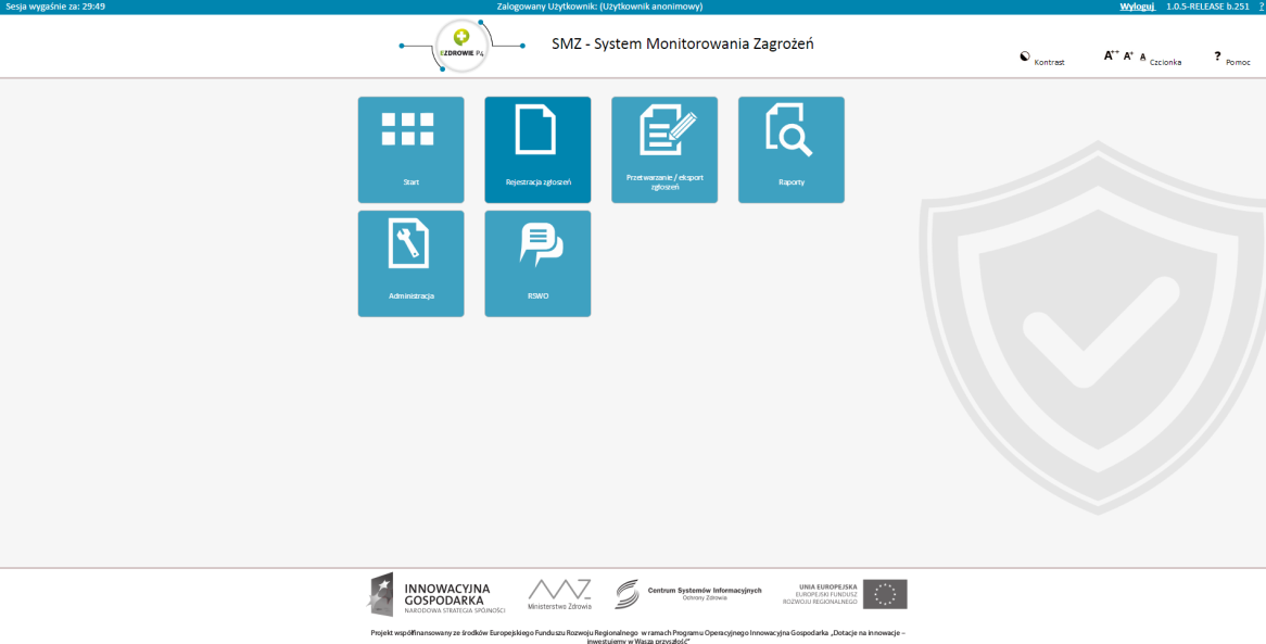 Pierwsze kroki pracy z systemem SMZ Strona 10 z 35 dla użytkownika nie posiadającego jeszcze uprawnień wyświetlony zostanie ekran główny systemu, z ograniczonym dostępem do funkcjonalności (rys.