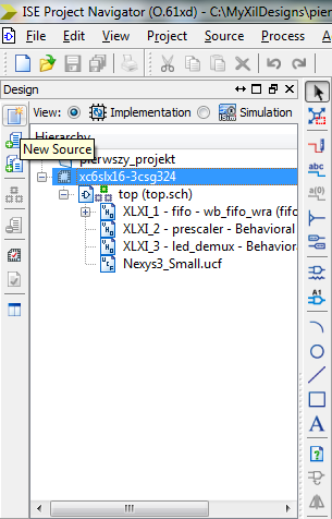 5. Synteza i implementacja projektu Budowy całości projektu odbędzie się z wykorzystaniem schematu (Schematic).