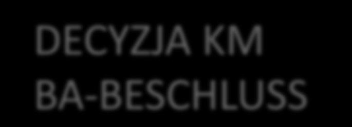 DECYZJA KM BA-BESCHLUSS Decyzja Komitetu Monitorującego dotyczy projektów, które pomyślnie przeszły ocenę formalno-administracyjną. Projekty, które uzyskały < 70 / 100 punktów, są odrzucane.