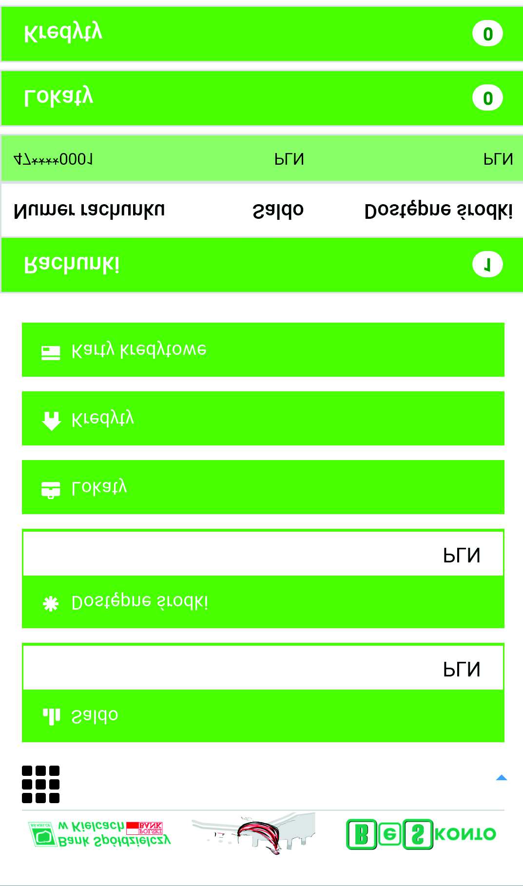 MOBILNE MENU SERWISU SYSTEM BANKOWOŚCI INTERNETOWEJ BES KONTO