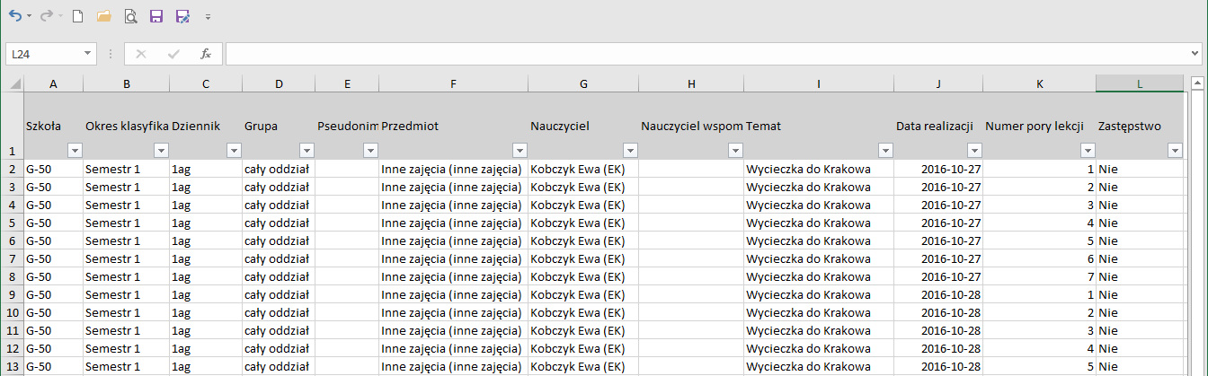 UONET+. Jak przygotować zestawienie lekcji zrealizowanych w formie innych zajęć? 4/5 komputerze. Przygotowanie zestawienia przez nauczyciela 1.