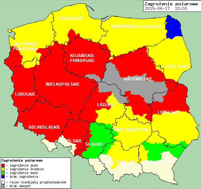 INFORMACJE HYDROLOGICZNO - METEOROLOGICZNE Zagrożenie pożarowe lasów Ostrzeżenie