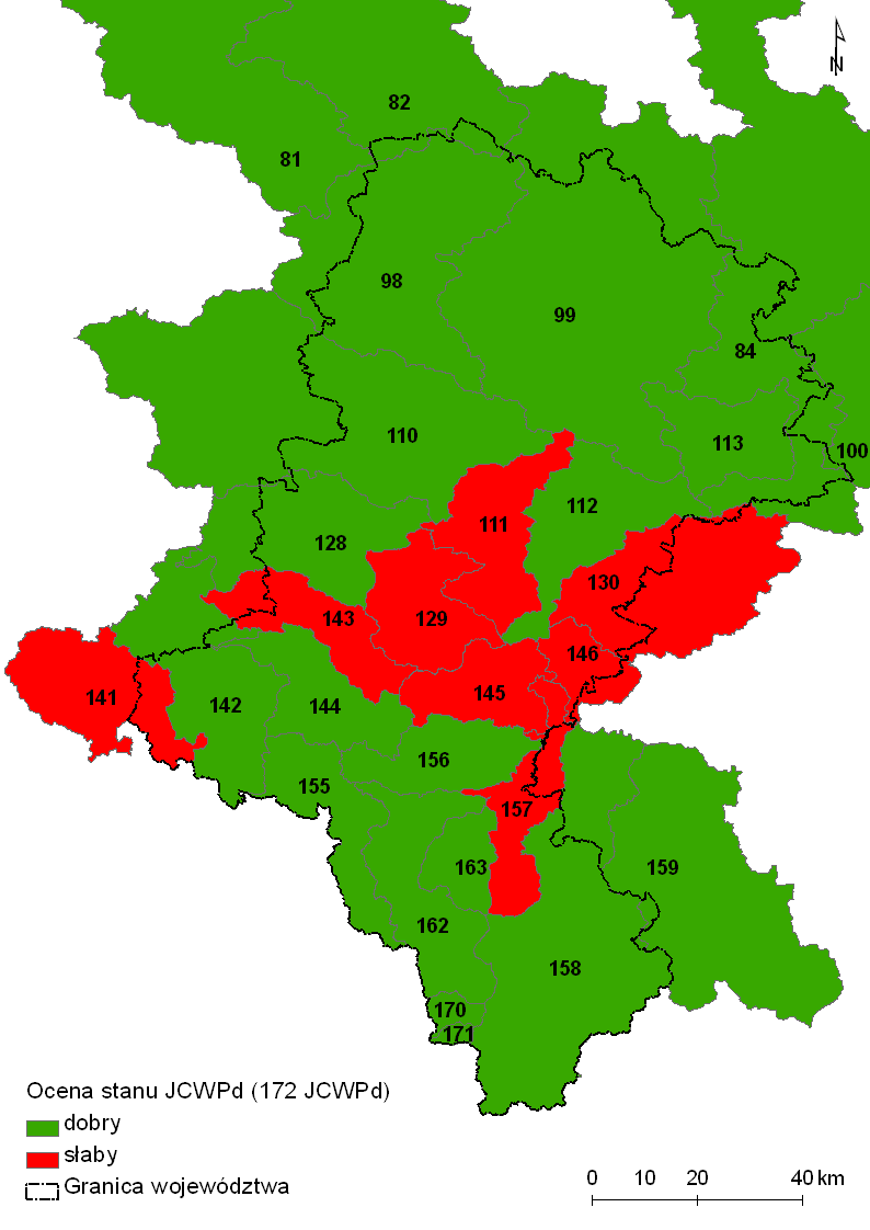 Ryc. 8. Ogólna ocena stanu JCWPd w obszarze województwa śląskiego w 2012 r.