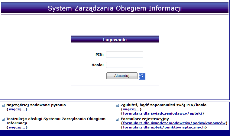 1 LOGOWANIE DO SYSTEMU Rozpoczęcie pracy z systemem SZOI następuje przez zalogowanie się do aplikacji w poniższym oknie: Rys. 1.