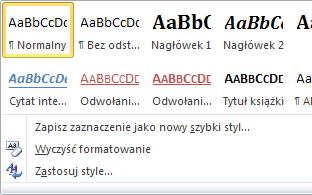 Formatowanie czcionki przy użyciu stylów Przycisk Więcej przycisk Zmień style i okno dialogowe Style pozwala na zdefiniowanie własnych