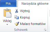 Kopiowanie, wycinania i wklejanie tekstu Narzędzia do kopiowania, wycinania i wklejania tekstu są zebrane w grupie Schowek na karcie Narzędzia główne.