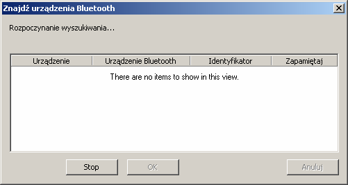 gdzie automatycznie rozpoczyna się proces wyszukiwania urządzeń podłączonych przez kontroler Bluetooth.