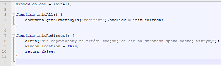 Rozbudowywanie łącz Linia 8: to okno z komunikatem który pojawia się po kliknięciu łącza.