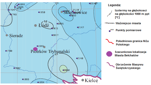 Obszar powiatu Bełchatowskiego, a tym samym Miasta Bełchatowa został sklasyfikowany jako teren o średnich zasobach energii zgromadzonej w postaci wód termalnych, w porównaniu do innych powiatów