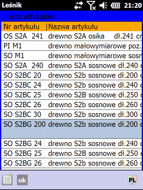 Rys. 15. - Zawartość słownika Cennik; - Wprowadzanie nowej pozycji do słownika. Sortyment Gatunek Klasa wymiarowa Kierunek przychodu Wybieramy z listy odpowiedni sortyment.