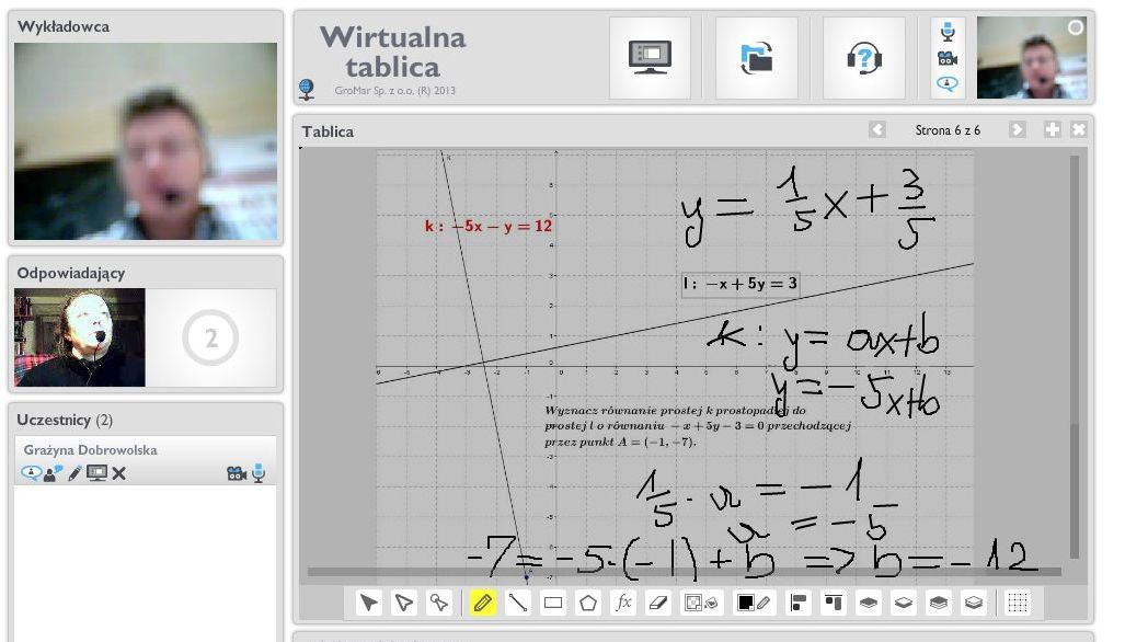 Wspomaganie nauczania matematyki w szkole ponadgimnazjalnej... Zadanie 3. Wykładowca zamieszcza najpierw na ekranie treść zadania z zakresu geometrii analitycznej oraz rysunek do niego.