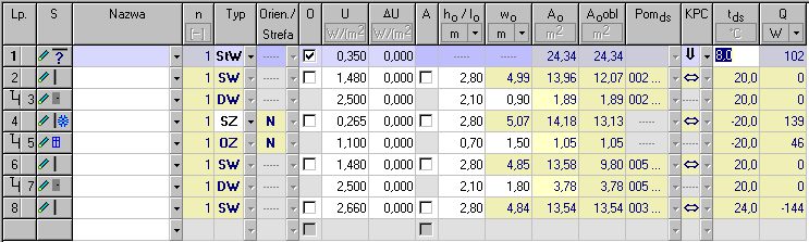 Lekcja 3 REHAU-Instal-therm HCR + REHAU-Instal-OZC 5. Program do wstawionych w edytorze graficznym przegród poziomych, czyli podłóg i stropów dopasowuje automatycznie typ przegrody.