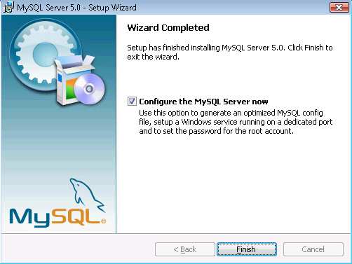 opcję Configure the MySQL Server now h) W