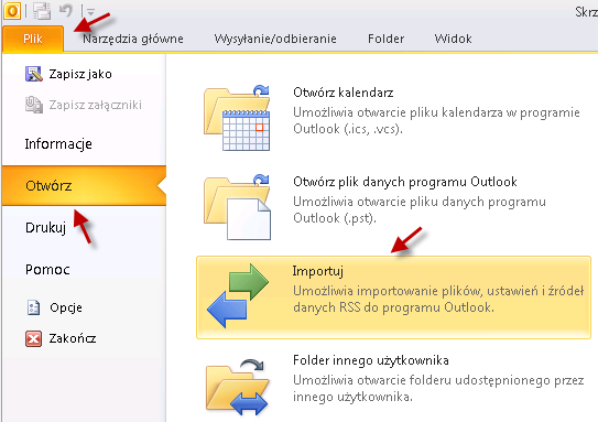 str. 5 UWAGA! Dane z otwartego pliku nie będą dostępne np. poprzez OWA (Outlook Web Access) ponieważ znajdują się fizycznie na dysku lokalnym komputera.