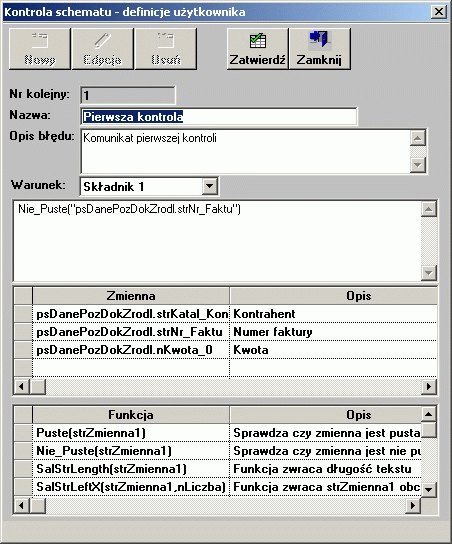 Schematy księgowań Opis pól dialogu: - Nr kolejny nadawany automatycznie przez system, - Nazwa pole zawierające opis konkretnej sytuacji zaistniałej podczas księgowania schematami, równoważne polu