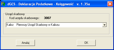 3. W opcji Dane należy uzupełnić kody urzędów skarbowych