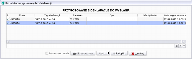 7. Wysyłanie z programu Księga PiR DOS e-deklaracji jest możliwe pojedynczo lub zbiorczo. Wchodzimy w opcję Przygotuj e-deklarację.