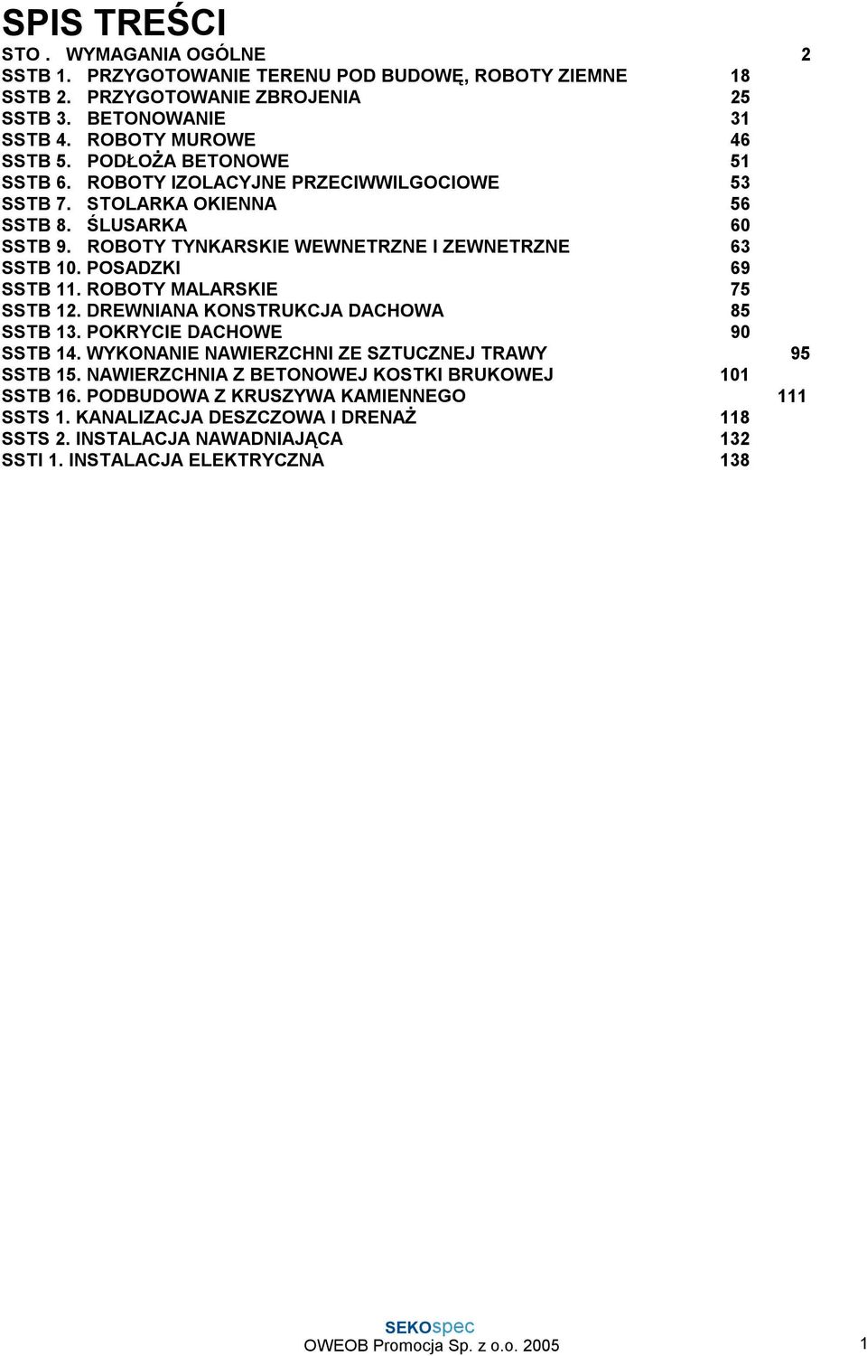 POSADZKI 69 SSTB 11. ROBOTY MALARSKIE 75 SSTB 12. DREWNIANA KONSTRUKCJA DACHOWA 85 SSTB 13. POKRYCIE DACHOWE 90 SSTB 14. WYKONANIE NAWIERZCHNI ZE SZTUCZNEJ TRAWY 95 SSTB 15.