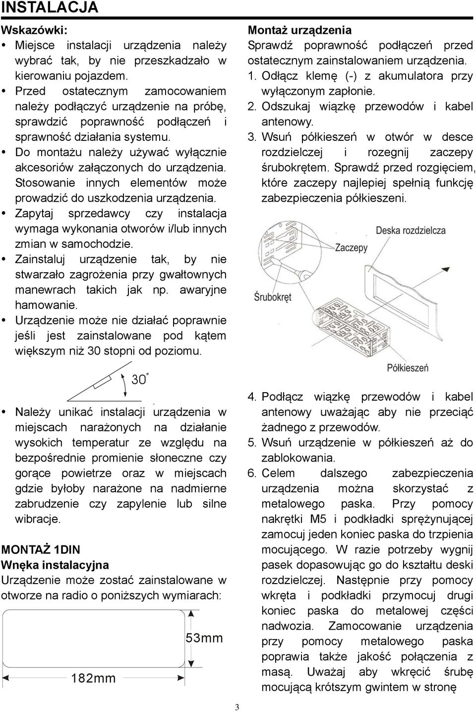 Do montażu należy używać wyłącznie akcesoriów załączonych do urządzenia. Stosowanie innych elementów może prowadzić do uszkodzenia urządzenia.