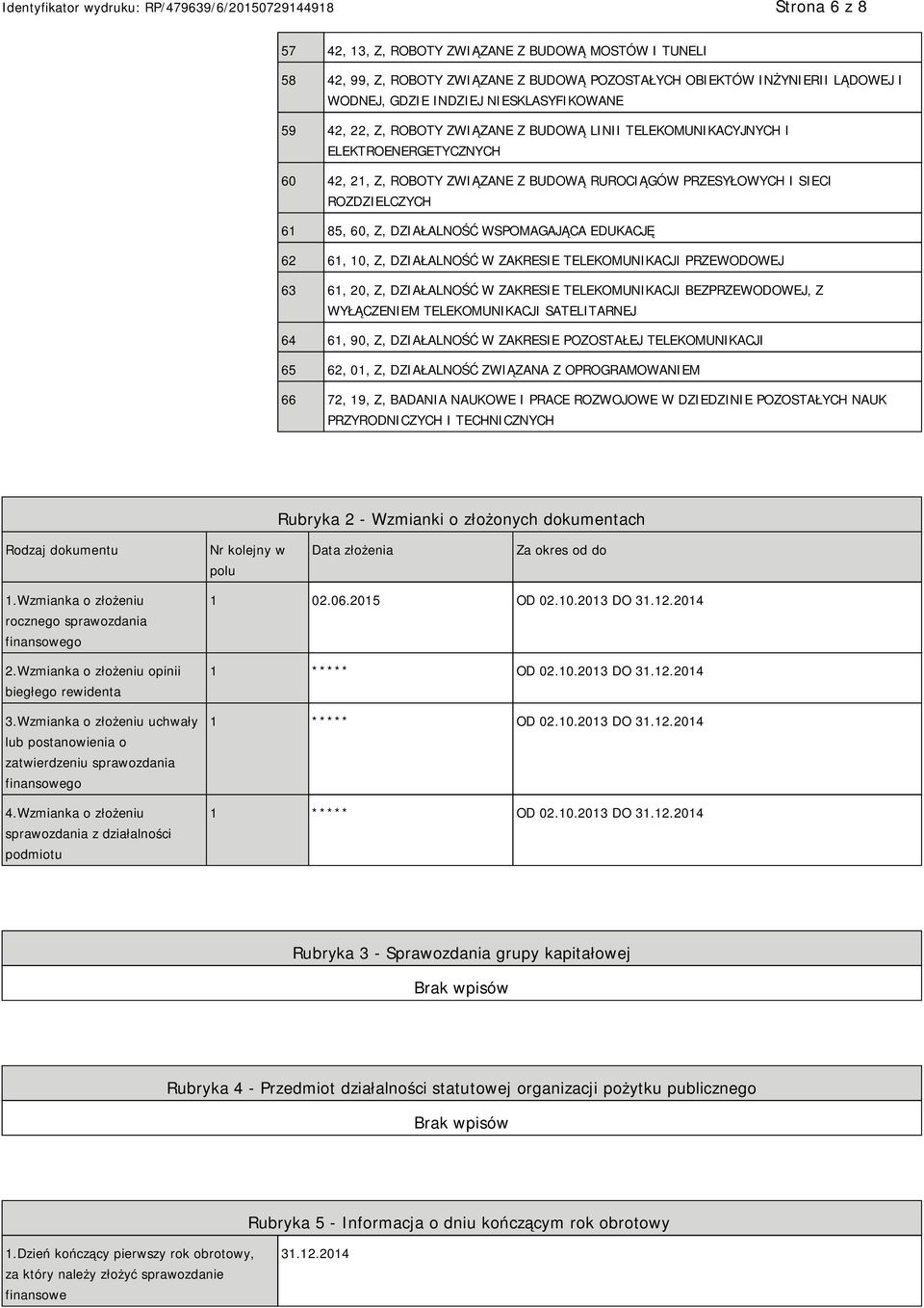 EDUKACJĘ 62 61, 10, Z, DZIAŁALNOŚĆ W ZAKRESIE TELEKOMUNIKACJI PRZEWODOWEJ 63 61, 20, Z, DZIAŁALNOŚĆ W ZAKRESIE TELEKOMUNIKACJI BEZPRZEWODOWEJ, Z WYŁĄCZEM TELEKOMUNIKACJI SATELITARNEJ 64 61, 90, Z,