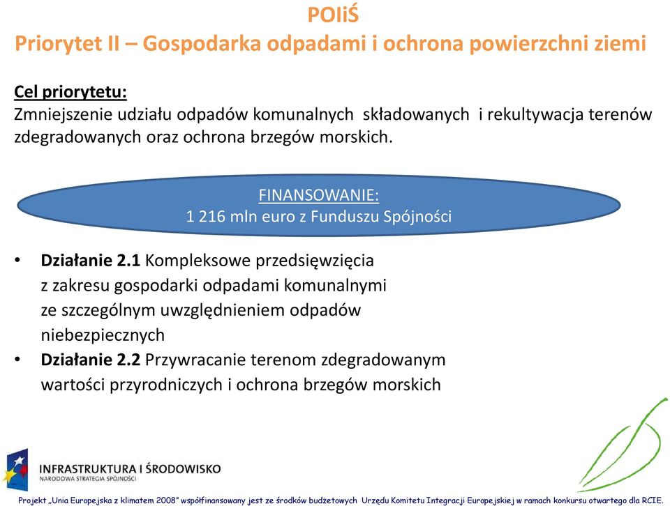 FINANSOWANIE: 1 216 mln euro z Funduszu Spójności Działanie 2.