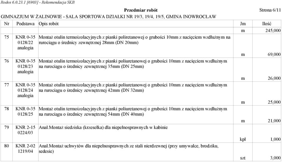 poliuretanowej o grubości 10mm z nacięciem wzdłużnym na rurociągu o średnicy zewnętrznej 35mm (DN 25mm) Montaż otulin termoizolacyjnych z pianki poliuretanowej o grubości 10mm z nacięciem wzdłużnym