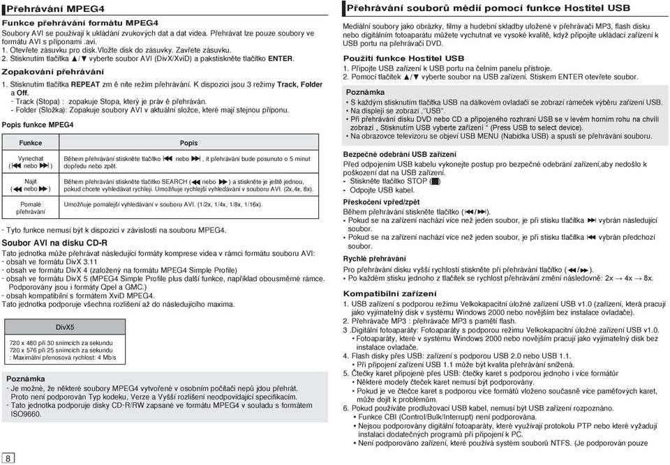 Stisknutím tlaãítka REPEAT zm û níte reïim p ehrávání. K dispozici jsou 3 reïimy Track, Folder a Off. - Track (Stopa) : zopakuje Stopa, kter je práv û p ehráván.