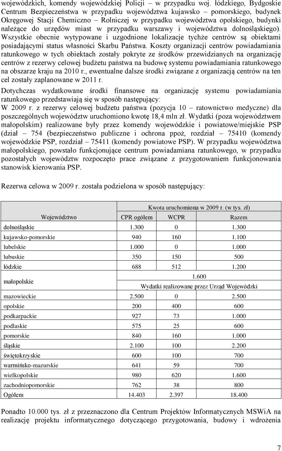 miast w przypadku warszawy i województwa dolnośląskiego). Wszystkie obecnie wytypowane i uzgodnione lokalizacje tychże centrów są obiektami posiadającymi status własności Skarbu Państwa.