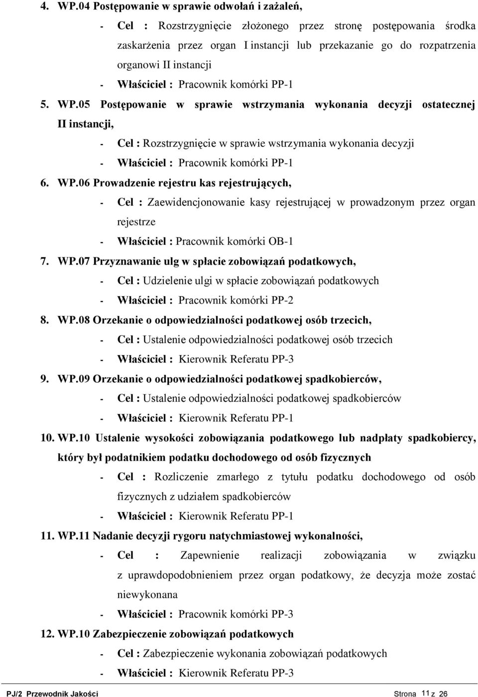 instancji - Właściciel : Pracownik komórki PP-1 5. WP.