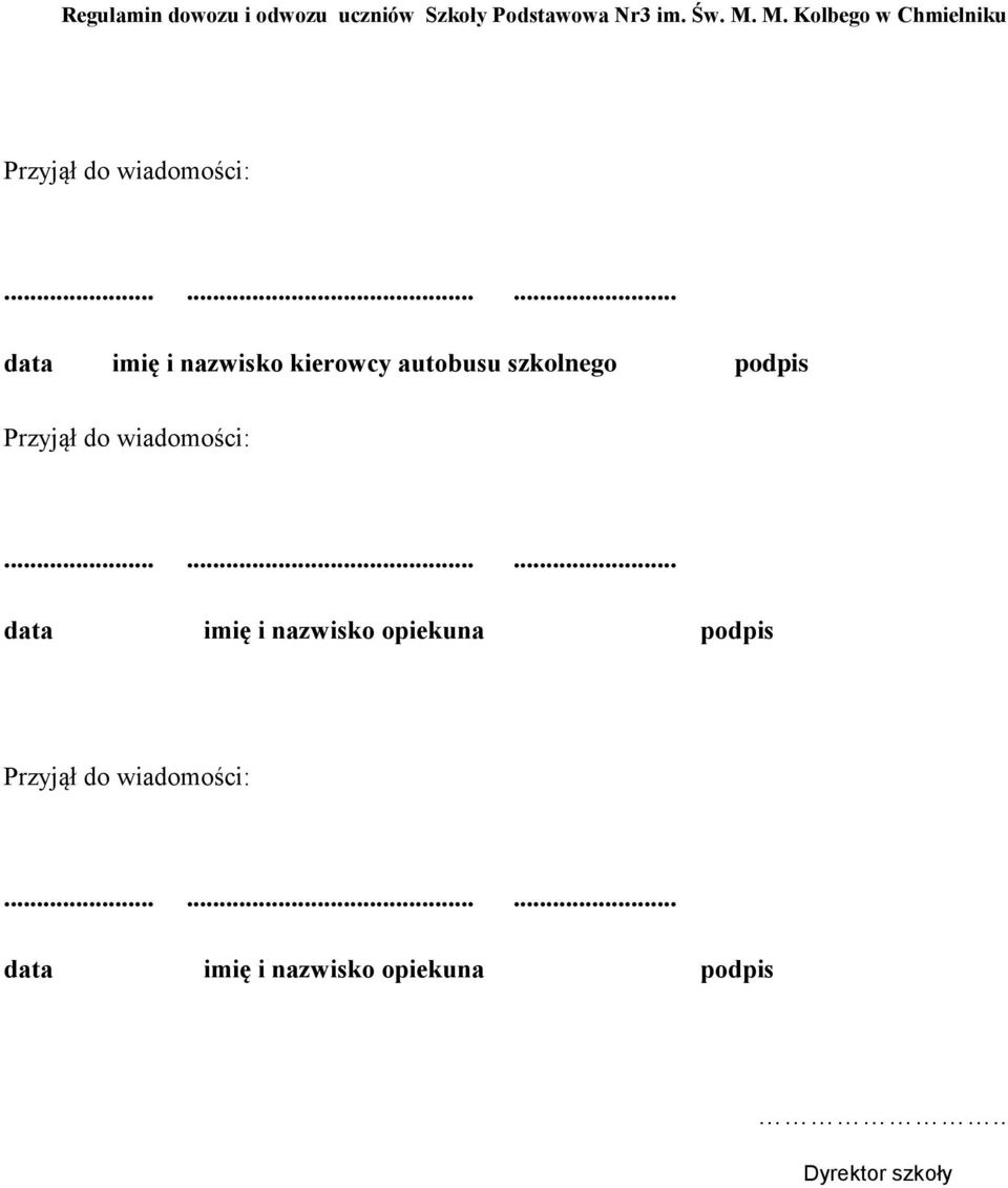 ....... data imię i nazwisko opiekuna podpis .