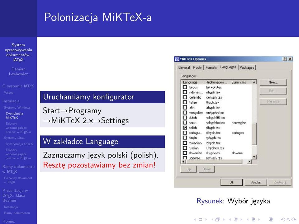 xSettings W zakładce Language Zaznaczamy