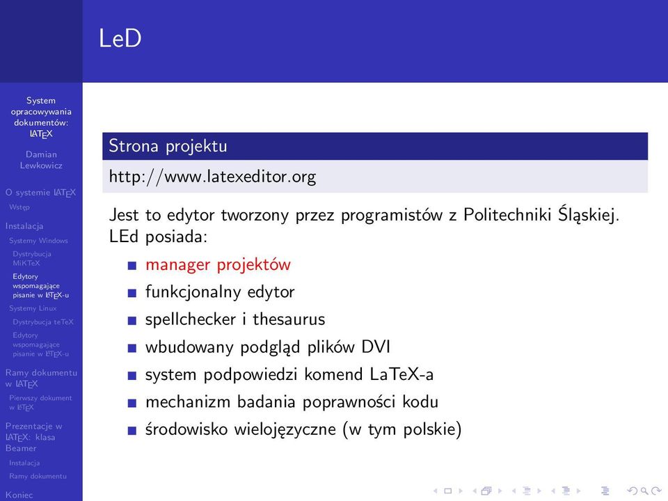 LEd posiada: manager projektów funkcjonalny edytor spellchecker i thesaurus