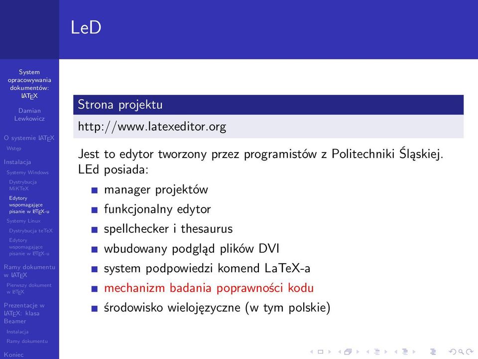 LEd posiada: manager projektów funkcjonalny edytor spellchecker i thesaurus