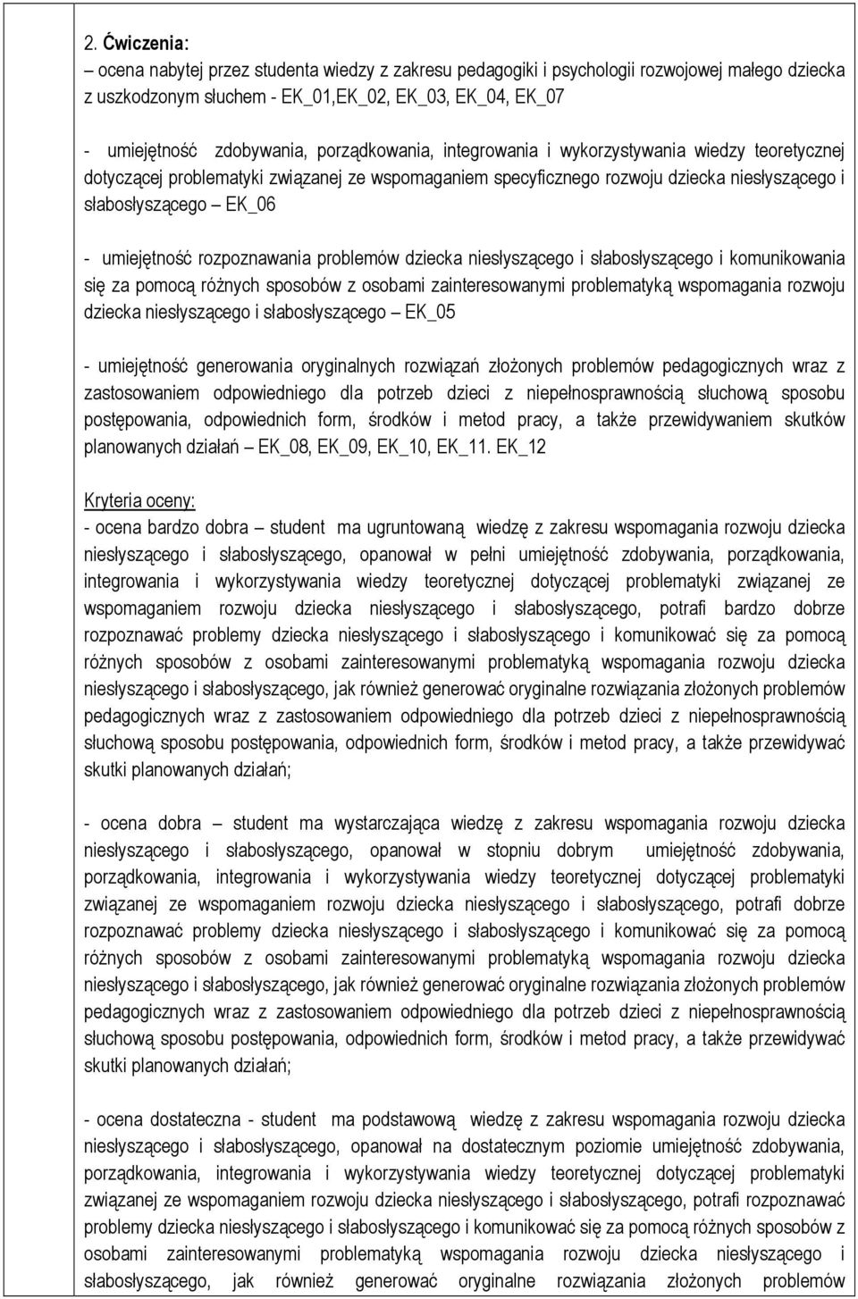 rozpoznawania problemów dziecka niesłyszącego i słabosłyszącego i komunikowania się za pomocą różnych sposobów z osobami zainteresowanymi problematyką wspomagania rozwoju dziecka niesłyszącego i