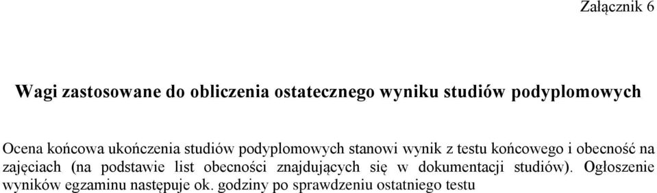 z testu końcowego i obecność na zajęciach (na podstawie list studiów).