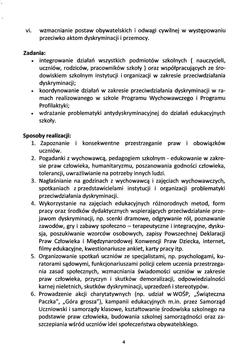 przeciwdziałania dyskryminacji; koordynowanie działań w zakresie przeciwdziałania dyskryminacji w ramach realizowanego w szkole Programu Wychowawczego i Programu Profilaktyki; wdrażanie problematyki