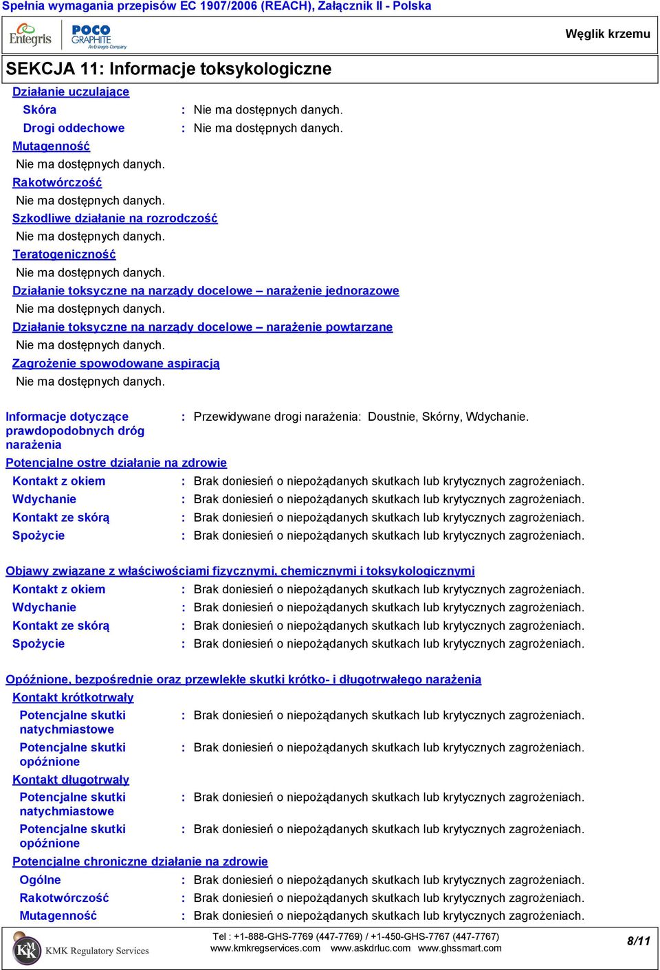 dotyczące prawdopodobnych dróg narażenia Potencjalne ostre działanie na zdrowie Kontakt z okiem Wdychanie Kontakt ze skórą Spożycie Przewidywane drogi narażenia Doustnie, Skórny, Wdychanie.