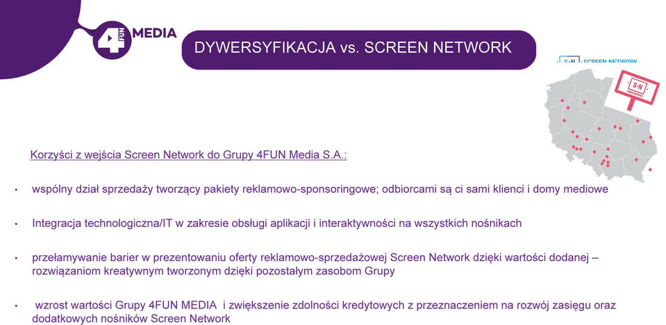 reklamowo-sponsoringowe; odbiorcami są ci sami klienci i domy mediowe Integracja technologiczna/it w zakresie obsługi aplikacji i interaktywności na wszystkich