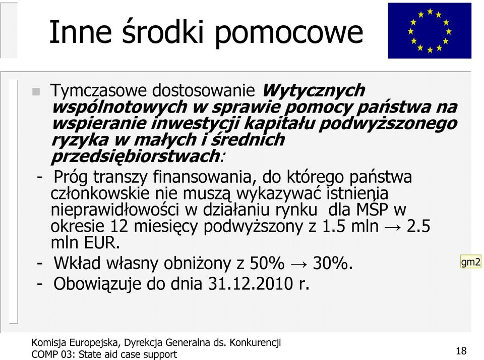 którego państwa członkowskie nie muszą wykazywać istnienia nieprawidłowości w działaniu rynku dla MŚP w okresie 12