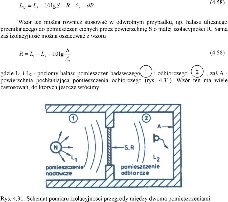 ama zaś izolacyjość moża oszacować z wzou R + 0lg A, (4.