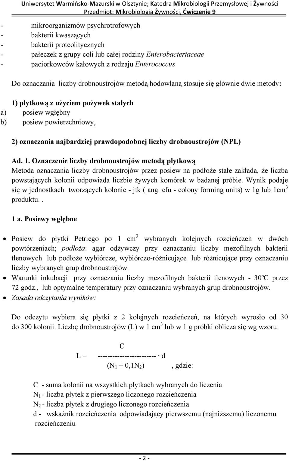 prawdopodobnej liczby drobnoustrojów (NPL) Ad. 1.