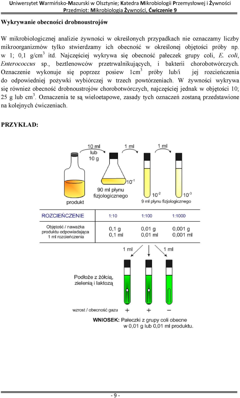 Oznaczenie wykonuje się poprzez posiew 1cm 3 próby lub/i jej rozcieńczenia do odpowiedniej pożywki wybiórczej w trzech powtórzeniach.