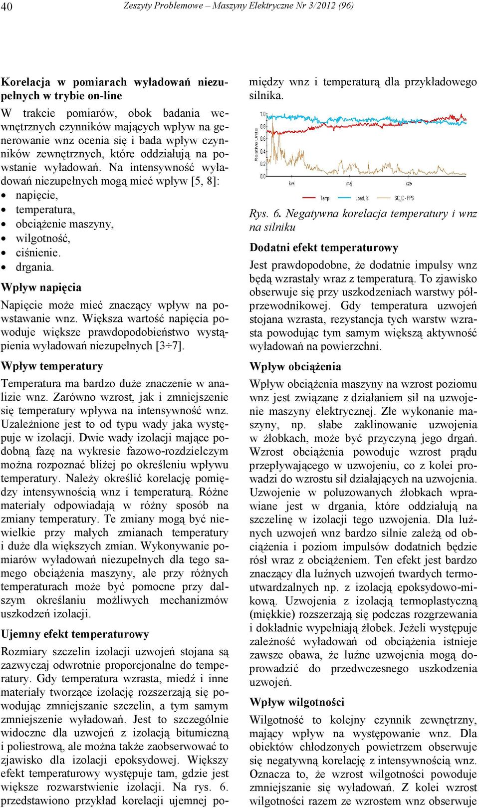 Na intensywność wyładowań niezupełnych mogą mieć wpływ [5, 8]: napięcie, temperatura, obciąŝenie maszyny, wilgotność, ciśnienie. drgania.